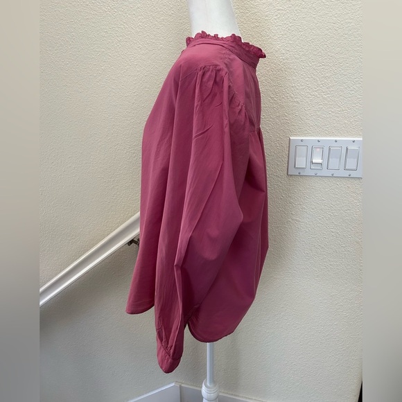 Xirena Halsey Button Down Shirt Blouse Large in Deep Rose long sleeve 100%Cotton - Picture 5 of 13